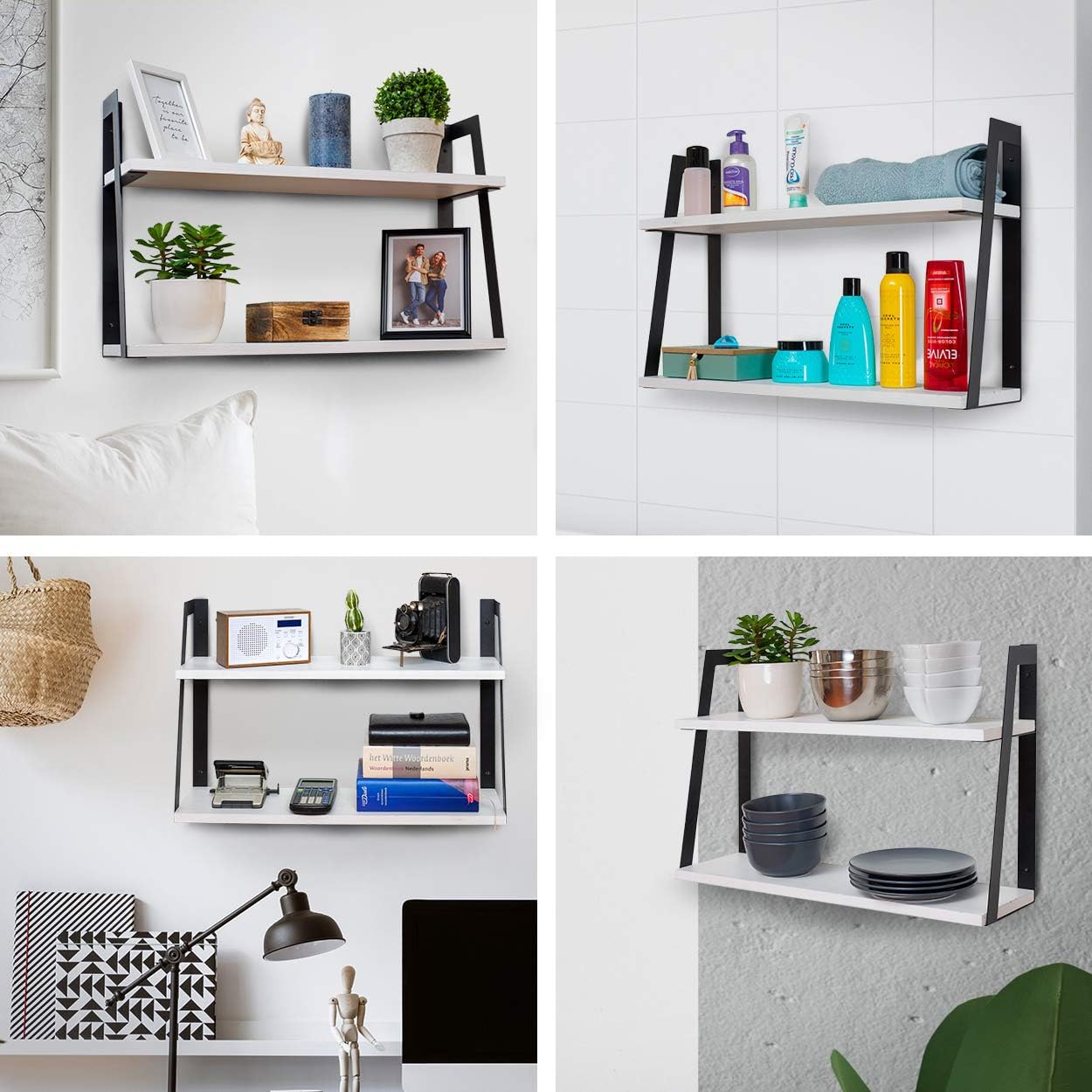 Rustieke Houten Zwevende Planken - Hangende Boekenkast - Muur Kast - Modern - 20 kg Capaciteit - Industriële Muurdecoratie - Witte Hangende Planken voor Keuken en Woonkamer - Muuropslag - Inclusief Bevestigingsmateriaal