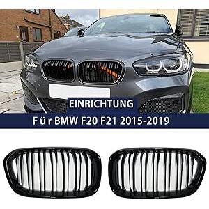 TOPTHAN Glanzend Zwarte Niergrille voor BMW 1 Serie F20 F21 (2015-2019) - Dubbele Ribben, Premium ABS, UV-Afgewerkt - OEM Standaard, Eenvoudige Installatie, Verbetert Uitstraling en Prestaties