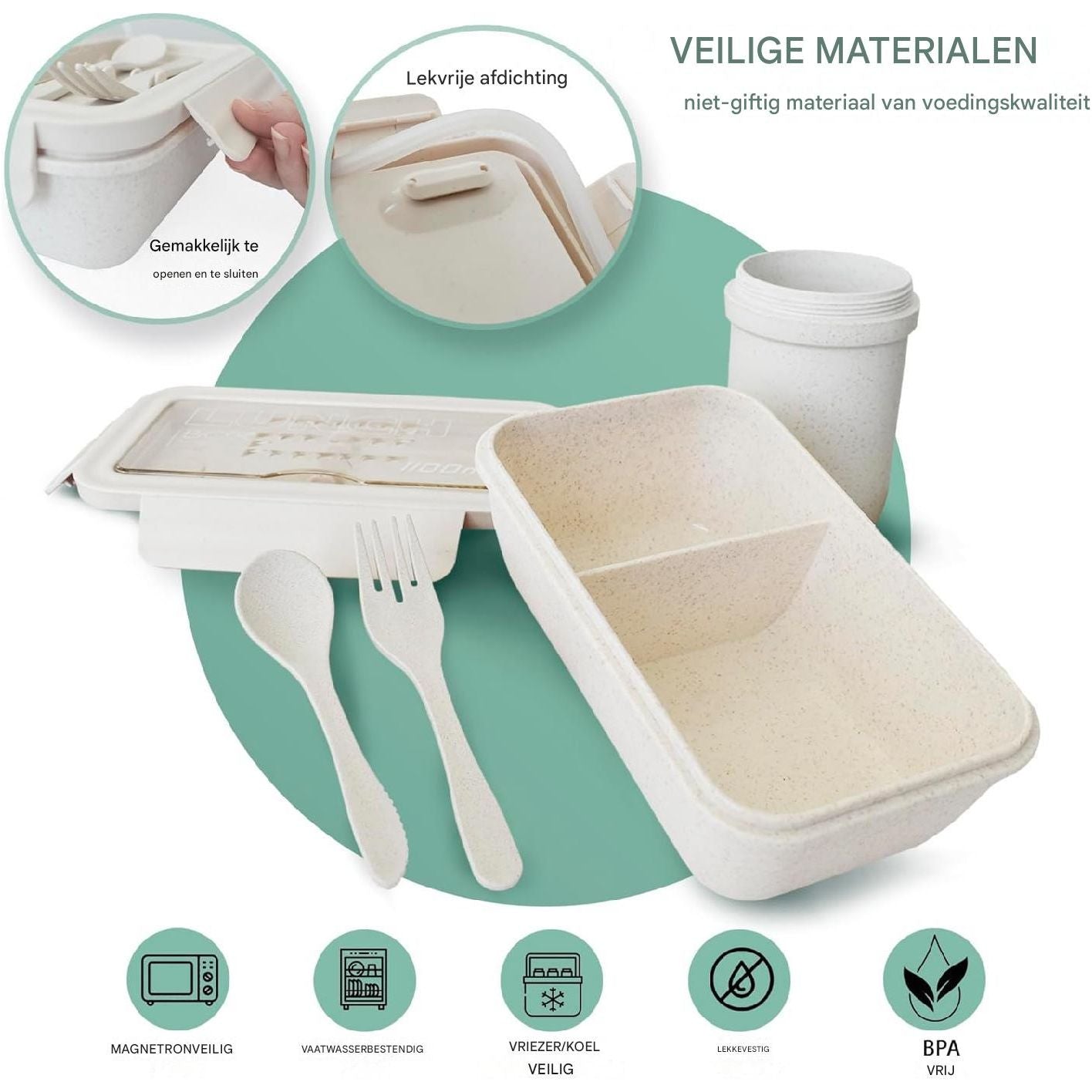 Bento Box met Bestek - 1100ml - Inclusief Geïsoleerde Tas - BPA-vrij - Lekvrije Lunchbox - Herbruikbare Voedselcontainer - Compact en Lichtgewicht (kopie)