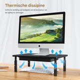 Monitorstandaard Verhoger – Verstelbare Monitor Riser met Lade – Ergonomische Bureauverhoger – 3 Hoogtes – Ventilerend Metalen Opzetstuk – Schermverhoger voor Laptop Printer PC – Zwart Monitorplatform