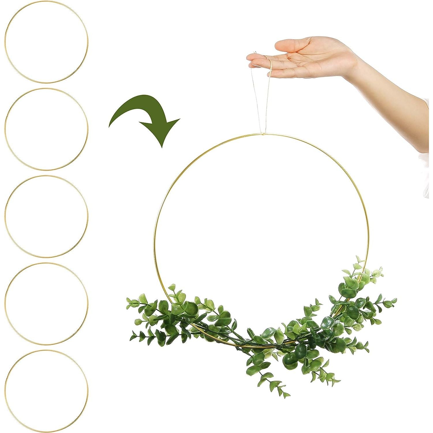 Metalen Bloemen Hoepels Goud - DIY Decoratie en Ambachtelijke Ringen voor Bruiloft en Muurhangers - Set van 5 - 50 cm