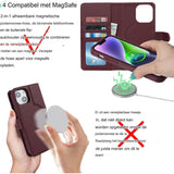 iPhone 15 Case Magsafe Compatibel - Flip Wallet Case Met Kaart Houder - PU Leren Beschermhoes - Afneembare 2-in-1 Wallet Functie - Magnetische Sluiting - Kickstand Voor Films/Video - Geschikt Voor iPhone 15 - Burgundy