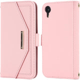 Multifunctionele portemonnee voor iPhone XR hoesje met verstelbare nekband - Creditcardhouder - 6.1" - PU lederen handtas portemonnee - Staande spiegel make-up hoesje met houder - Voor mannen vrouwen meisjes - Roze