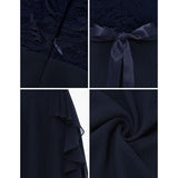 Elegante Cocktailjurk Voor Dames – Knie-Lange A-Lijn Jurk – Mouwloos Met Ronde Hals – Chiffon En Kant Jurk Met Strik – Ruches Zoom – Perfect Voor Bruiloften, Feestjes En Avondgelegenheden