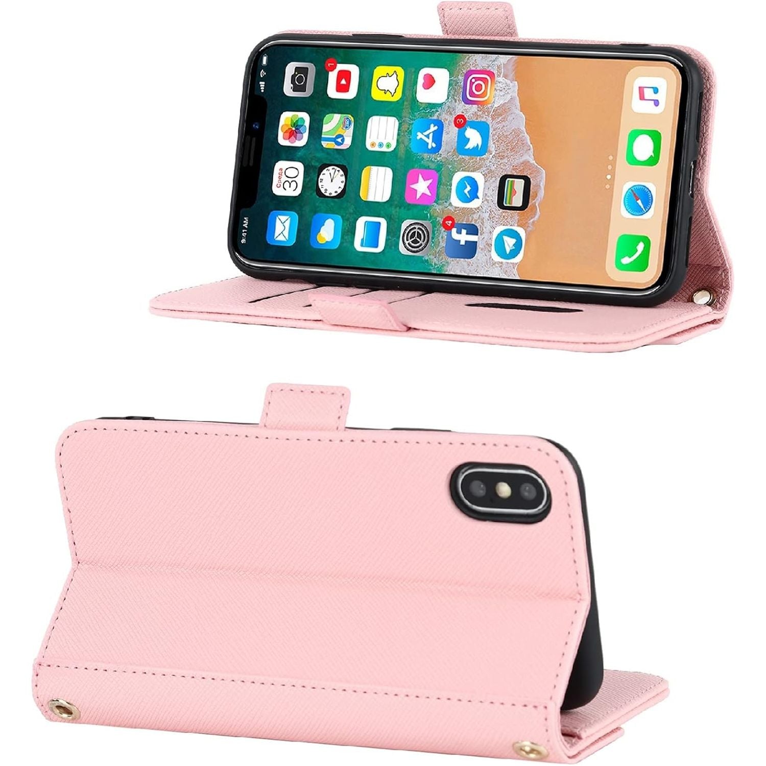 Veelzijdige portemonnee voor iPhone Xs/iPhone X hoesje met verstelbare nekband - Creditcardhouder - 5.8
