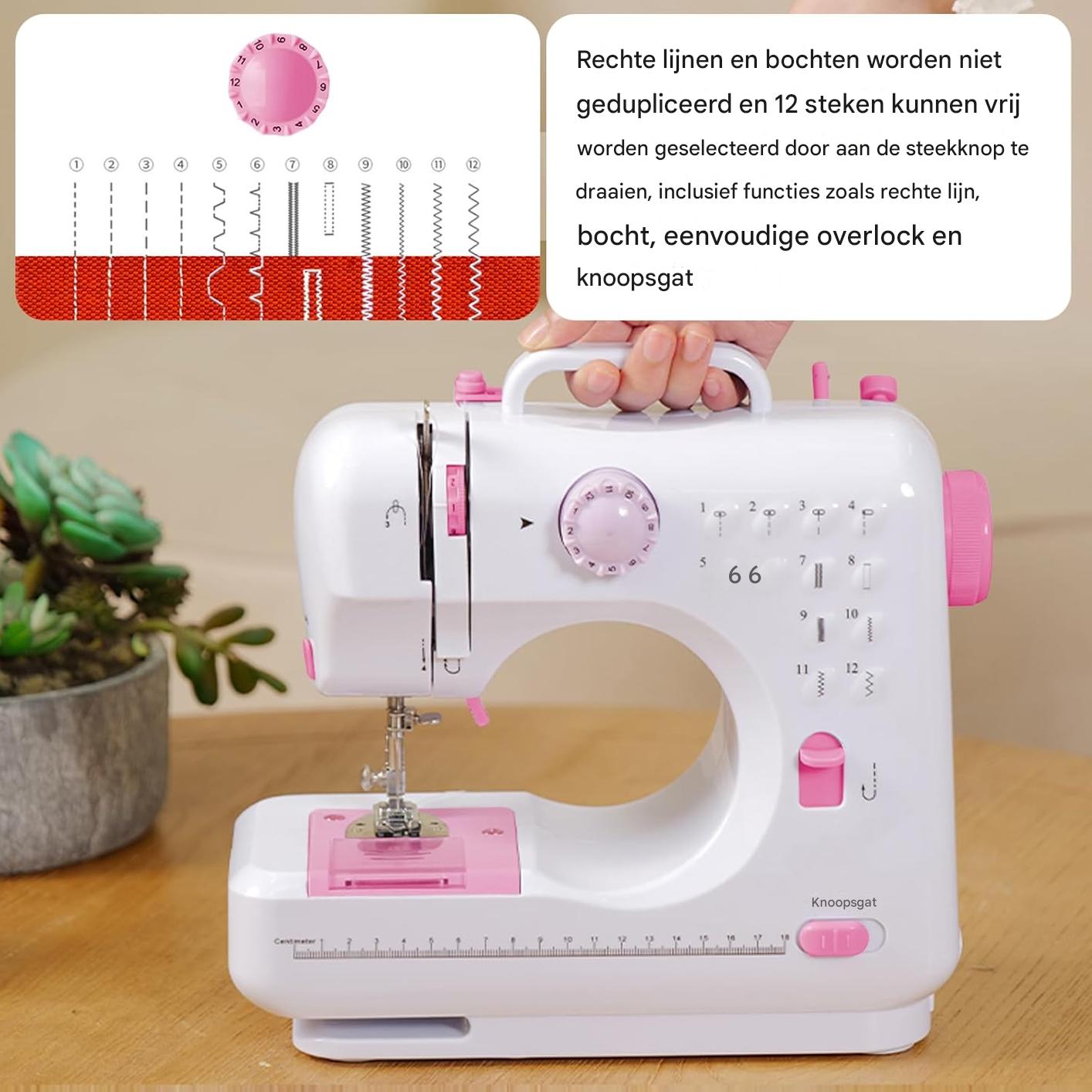 Elektrische Naaimachine – Mini Naaimachine voor Beginners – 12 Stiksels – Draadspoel Apparaat – Dubbele Draad – Compacte Naaiapparaat – EU 220V – Roze Naaimachine – Draagbare Handnaaimachine – Kleine Tafelnaaimachine