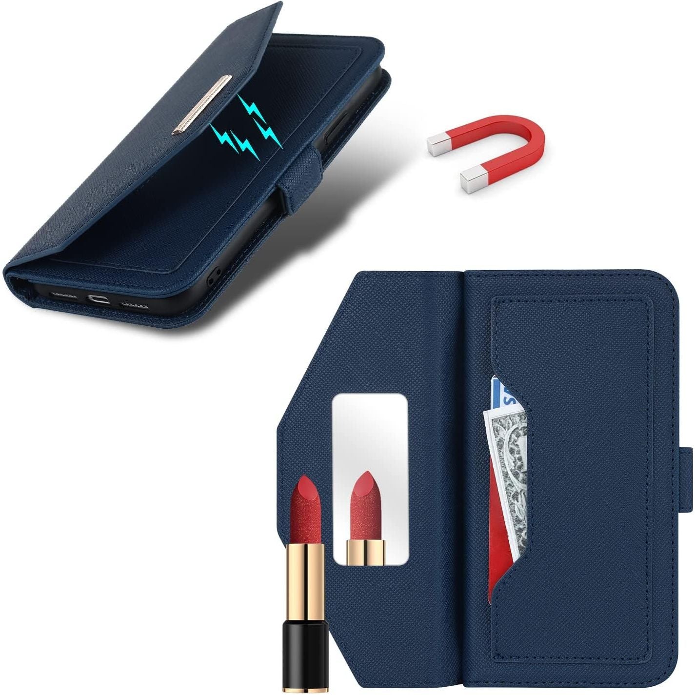 Mobiele Telefoonketting iPhone X/XS Hoesje met Bandje – Mobiele Telefoonhoes iPhone X/XS – Flip Lederen Portemonnee Mobiele Telefoonhoes – Spiegel – Met 5 Kaartsleuven – Magnetische Sluiting – Flip Beschermhoes: Stijlvolle Bescherming en Functionaliteit