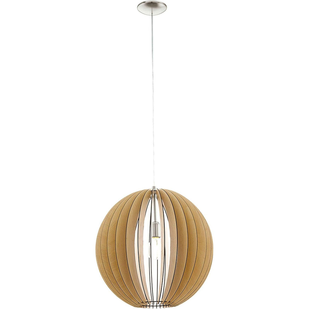 EGLO - COSSANO Hanglamp - Modern Vintage Ontwerp - Mat Nikkel en Houten Lamellen in Esdoorn - Geschikt Voor E27 Fitting - Dimbaar - Voor Woonkamer, Eetkamer, Keuken - Diameter 50 cm