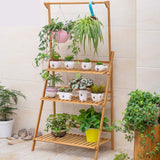 Bamboe Plantenrek – 3-Laags Opvouwbare Plantenstandaard – Plantentrap met Ophangrek – Bloementrap voor Binnen & Buiten – Houten Plantenhouder – Decoratief Bloemenrek – 100 x 40 x 96 cm – Inclusief Tuingereedschap & Haken – Ruimtebesparend & Stevig