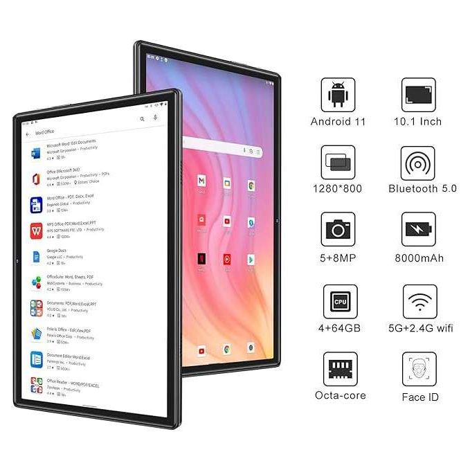 Oangcc 10 Inch A13 Android 11 Tablet - 5G + 2.4G WiFi, Octa-Core 2.0GHz, 4GB RAM + 64GB ROM, 8000mAh Batterij, Bluetooth 5.0, HD IPS Display - Ideaal voor Werk en Entertainment
