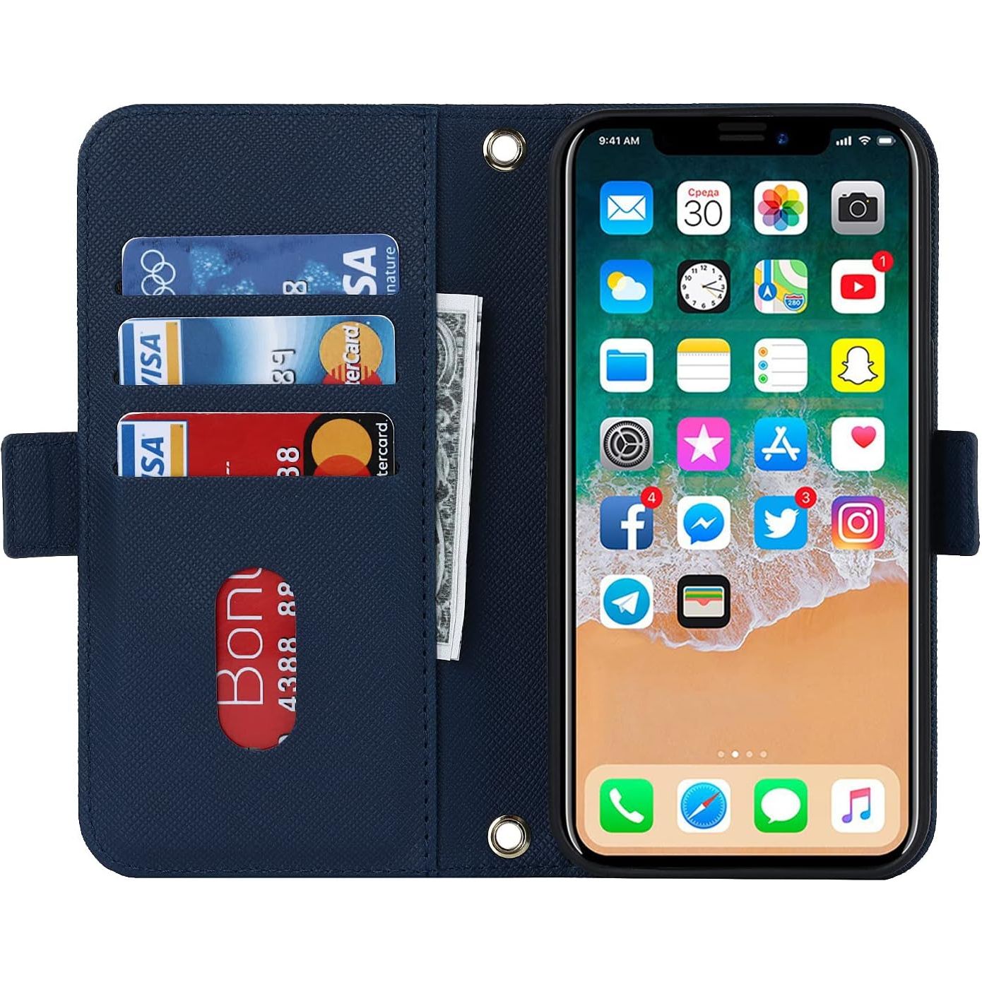 Mobiele Telefoonketting iPhone X/XS Hoesje met Bandje – Mobiele Telefoonhoes iPhone X/XS – Flip Lederen Portemonnee Mobiele Telefoonhoes – Spiegel – Met 5 Kaartsleuven – Magnetische Sluiting – Flip Beschermhoes: Stijlvolle Bescherming en Functionaliteit