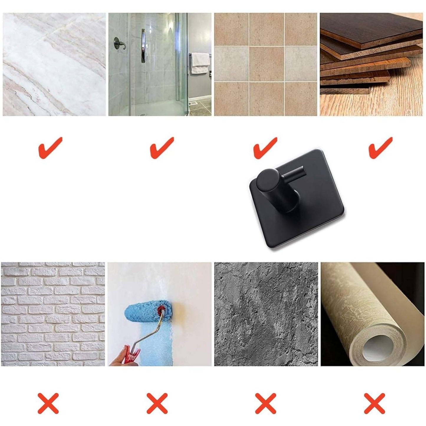 4 Delige Set Zelfklevende Wandhaken - Gemaakt van Zwart Roestvrij Staal - Eenvoudige Installatie Zonder Boren - Sterk, Duurzaam en Waterdicht - Ideaal voor Keuken, Badkamer en Kantoor Use