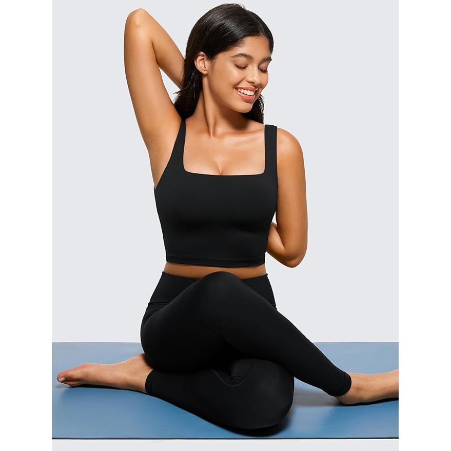 CRZ YOGA - Butterluxe Vrouwen Sport BH Maat 36 - Vierkante Hals Longline Crop Top - Met Ingebouwde Gewatteerde BH - Lichtgewicht en Ultra Zacht - Voor Yoga en Lounge - Licht Ondersteuning