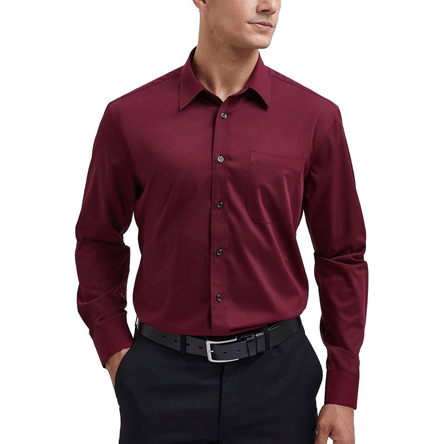HISDERN Heren Overhemd Lange Mouw Bamboevezel - Regular Fit Business Shirt met Borstzak - Kreukvrij Casual Overhemd voor Werk Kantoor Bruiloft Feest en Vrije Tijd - Ademend Hemd Maat L
