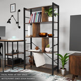 Houten Boekenkast met 4 Niveaus - Industrieel Wandrek - Vrijstaande Kast van MDF en IJzeren Frame - Staande Kast in Vintage Bruin en Zwart - Houten Etagère Boekenrek - Open Plankenkast voor Woonkamer of Kantoor