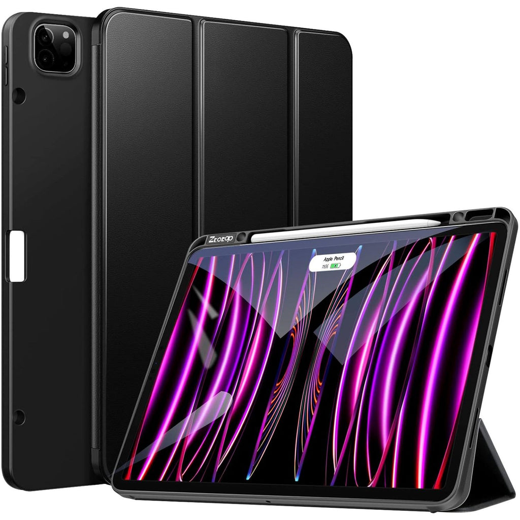 Smart Hoes - Voor  iPad Pro 12.9 Case 2022/2021 - Ultra Dunne Smart Cover met Penhouder - Auto Wake/Sleep Functie - Beschermende TPU Hoes - Trifold Standaard - Geschikt voor 6e/5e Generatie - Zwart