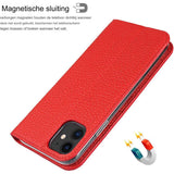 Echt Lederen Hoes voor iPhone 11 - Portemonnee Hoesje met Polsband en Kaartsleuven - Magnetische Sluiting Houderfunctie Flip Cover voor iPhone 11 (Rood) - Stijlvolle Bescherming en Handige Functionaliteit met Hoogwaardig Leer