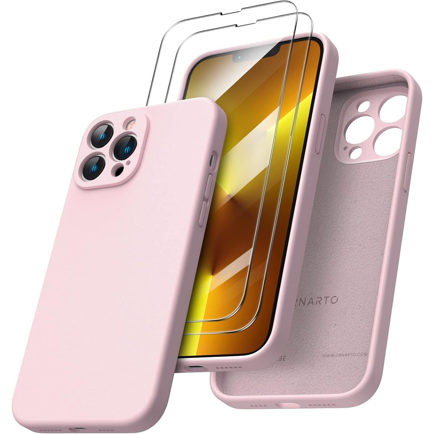 Telefoon Hoesje - Compatibele iPhone 13 Pro Max Hoesje 6.7 inch - met 2 * Scherm Beschermer Vloeibaar Siliconen Gel Rubberen Cover [Volledig Lichaam] Schokbestendig Beschermend Telefoonhoesje voor iPhone 13 Pro Max-Pale