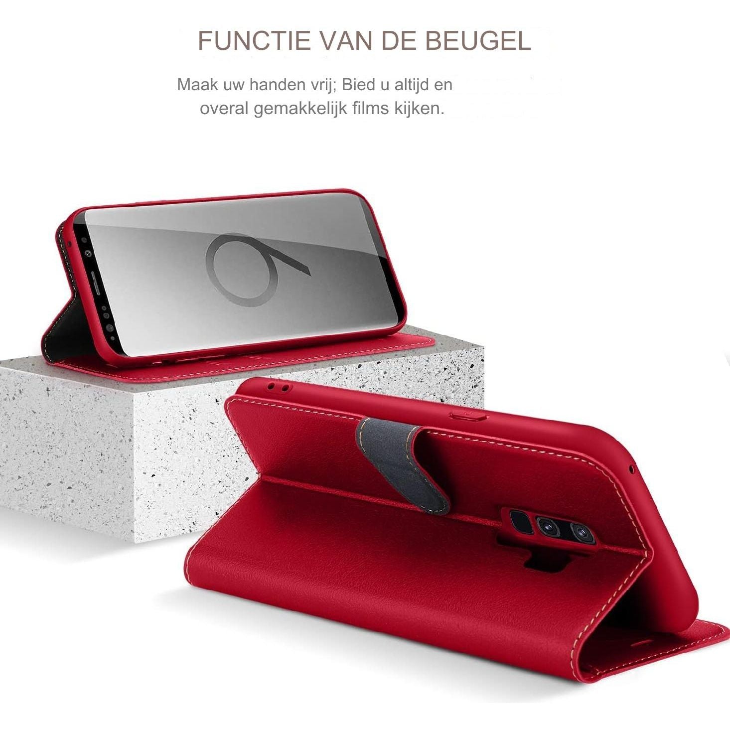 1-Stuks Hoesje voor Samsung Galaxy S9 Plus, Luxe Lederen Vouwbare Portemonnee Beschermhoes Telefoonhoesje met [Magnetische Sluiting, Kaartsleuf, Standfunctie] voor Samsung Galaxy S9 Plus (Rood)