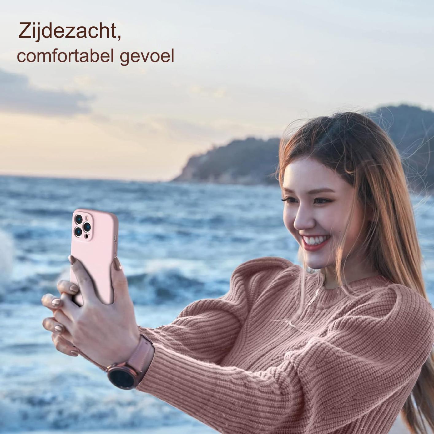 Telefoon Hoesje - Compatibele iPhone 13 Pro Max Hoesje 6.7 inch - met 2 * Scherm Beschermer Vloeibaar Siliconen Gel Rubberen Cover [Volledig Lichaam] Schokbestendig Beschermend Telefoonhoesje voor iPhone 13 Pro Max-Pale