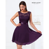 Korte Bloemenkant Bridesmaid Jurk - Elegante Party Jurk –  Cocktailjurk Met Strikceintuur – Perfect Voor Bruiloften, Proms, Feestjes en Speciaal Events (kopie)