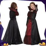 Vampier Kostuum Voor Meisjes - Lange Zwarte En Rode Vampier Jurk Met Halsband - Gothic Kinderkostuum Voor Halloween, Carnaval, Cosplay - Maat 4-9 Jaar - Luxe Halloween Verkleedjurk Met Spinmotief