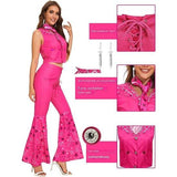 Pink Cowgirl Outfit Voor Meisjes - 70s 80s Disco Hippie Flared Broek Kostuum - Halloween Cosplay Verkleedkleding - XS - Stretchy en Ademend Polyester - Ideaal Voor Feesten, Cosplay en Halloween Evenementen