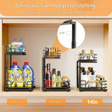 2-Pack Onderkast Opberger – 2-Laags Uittrekbare Metalen Organizer – Hoogte Verstelbare Ondergootsteen Organizer – Keuken &amp; Badkamer Opbergoplossing