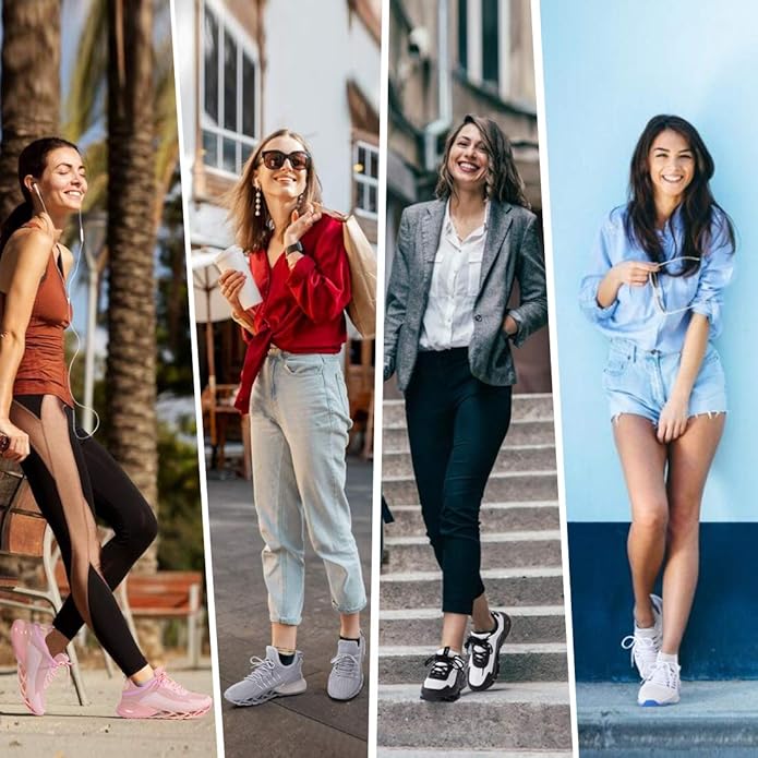 Dames Hardloopschoenen - Sneakers met Ademend Bovenwerk - Antislip Rubberen Zool - Lichtgewicht en Comfortabel - Vetersluiting - Geschikt voor Sport, Wandelen, Reizen en Outdoor Activiteiten