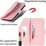 Multifunctionele portemonnee voor iPhone XR hoesje met verstelbare nekband - Creditcardhouder - 6.1" - PU lederen handtas portemonnee - Staande spiegel make-up hoesje met houder - Voor mannen vrouwen meisjes - Roze