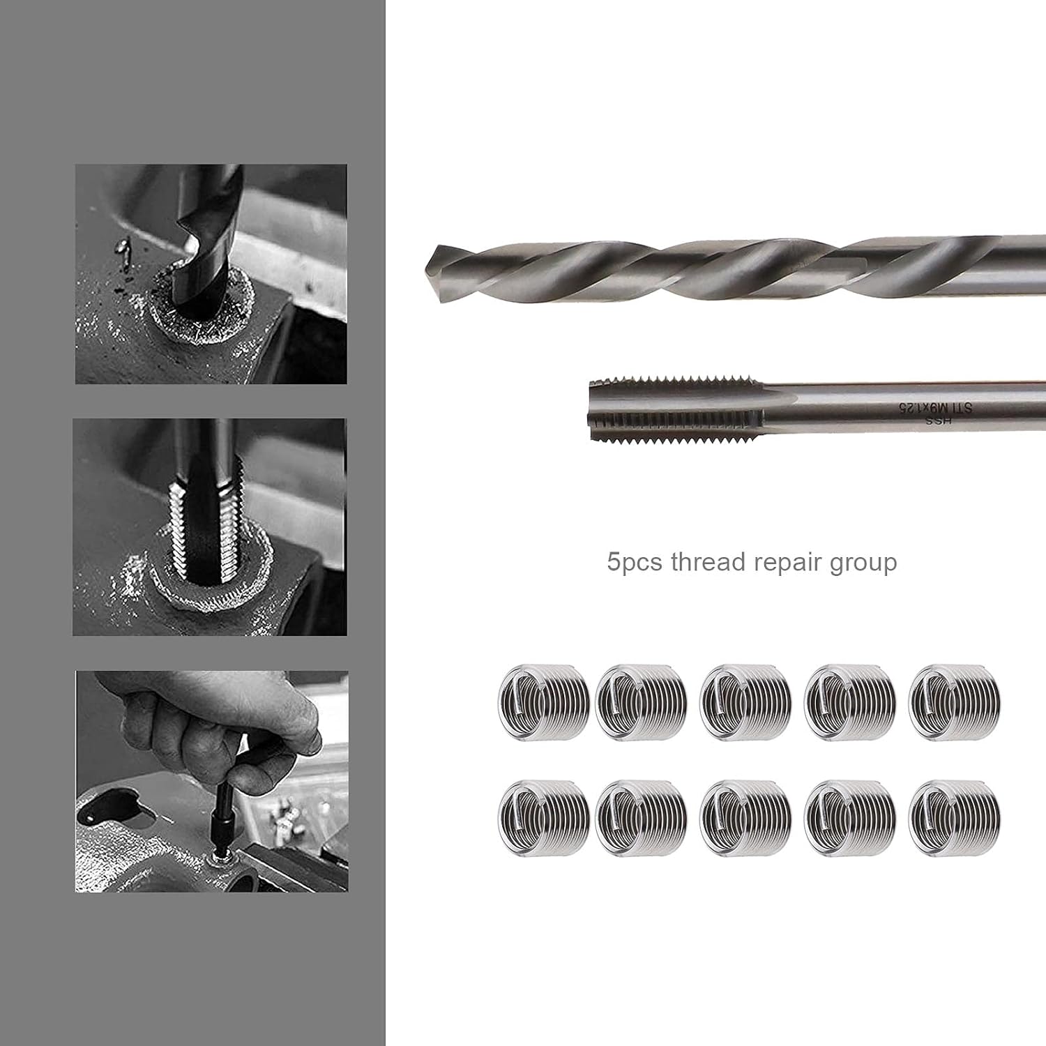 Compleet 15-Delig Schroefdraadherstel Gereedschapsset voor M14 x 2 Schroefdraden - Inclusief RVS Gereedschap, Draaiboormachine, Schroeftap & Meer, Verpakt in Handige Draagtas voor Professioneel en Doe-het-Zelf Gebruik
