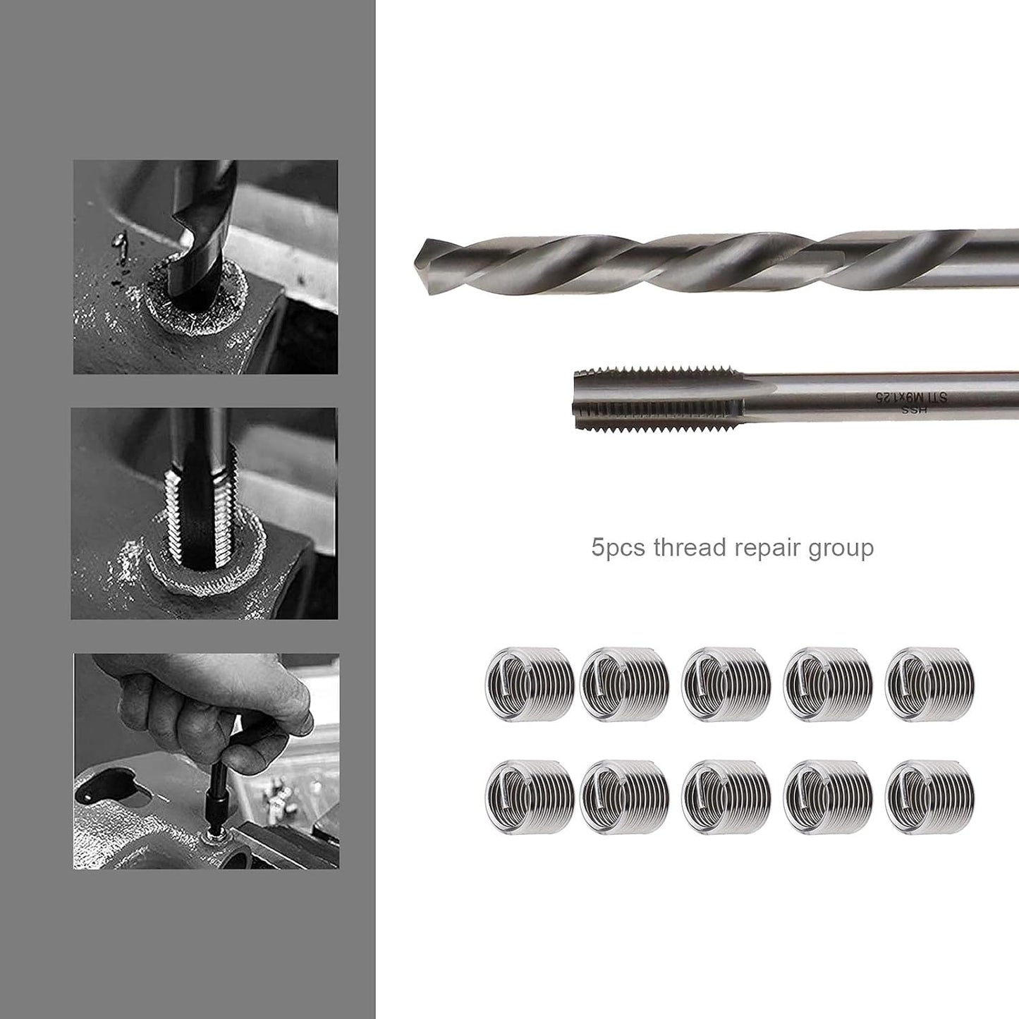 Compleet 15-Delig Schroefdraadherstel Gereedschapsset voor M14 x 2 Schroefdraden - Inclusief RVS Gereedschap, Draaiboormachine, Schroeftap & Meer, Verpakt in Handige Draagtas voor Professioneel en Doe-het-Zelf Gebruik