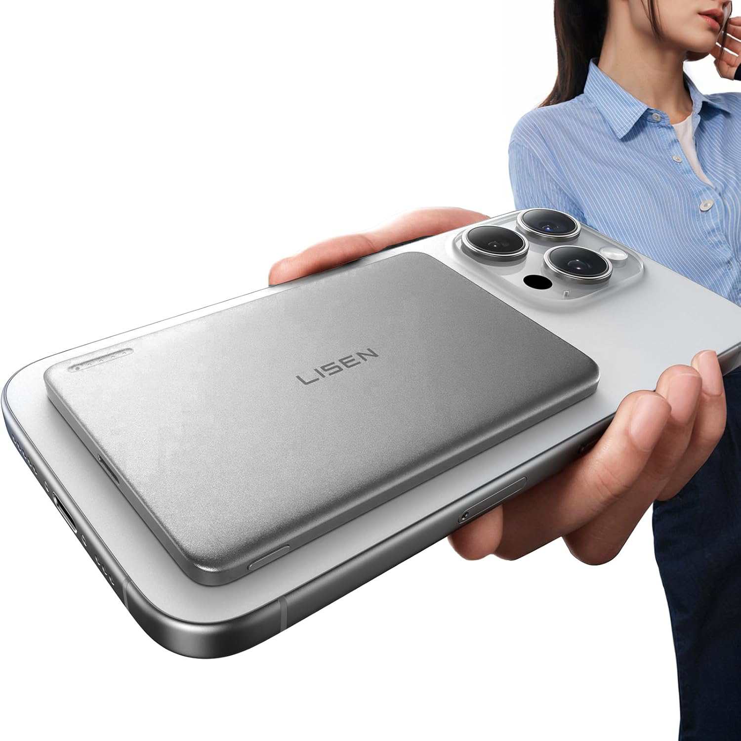 LISEN P601 Ultra- Slim MagSafe Powerbank - 5000 mAh - voor iPhone 17/16/15/14/13/12 Serie – Draadloze Magnetische Power Bank 5000mAh – Ultra Dun / Lichtgewicht Mini Powerbank met 18W USB-C PD – Perfect Cadeau voor Reizen & Feestdagen