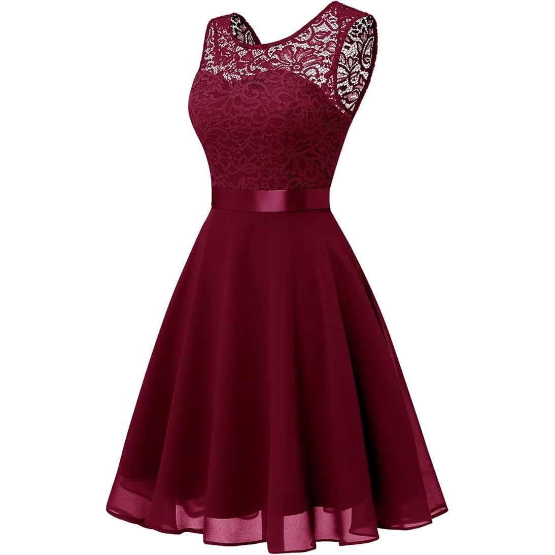 Korte Bloemenkant Bridesmaid Jurk – A-Lijn Swing Party Jurk – Retro Cocktailjurk Met Strikceintuur – Perfect Voor Bruiloften, Proms, Feestjes en Speciaal Events