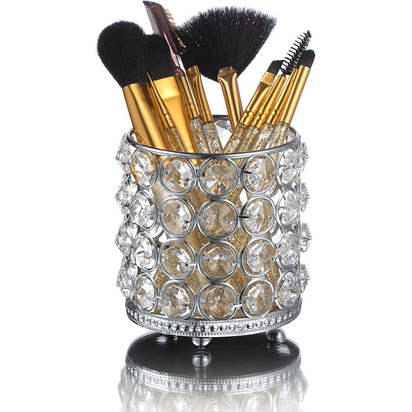 Retro Glazen Make-up Organizer - Elegant en Multifunctioneel - Kristallen Kaarshouder - Luxe Tafeldecoratie voor Bruiloften en Thuis - Zilver