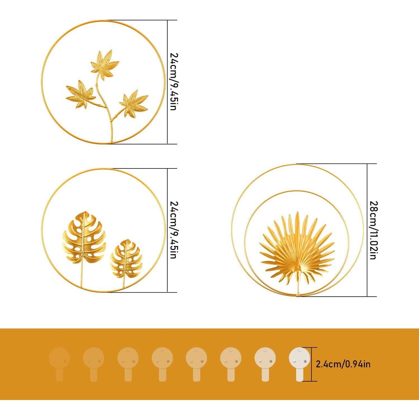 Stuks 3 - Moderne Metalen Wanddecoratie - Stijlvolle Ronde Blad Ornamenten - Elegante IJzeren Muurkunst voor Woon- en Slaapkamer - Goudkleurige 3D Sculpturen