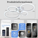 63 cm LED Plafondventilator Met Lamp - Plafondventilator Met Verlichting - Moderne Bladloze Ventilatorlamp - Flush Mount Ventilator - 7 Bladen Ventilator - Dimbare LED Lamp - Afstandsbediening & App Bediening - 6 Snelheden - 3000K-6500K