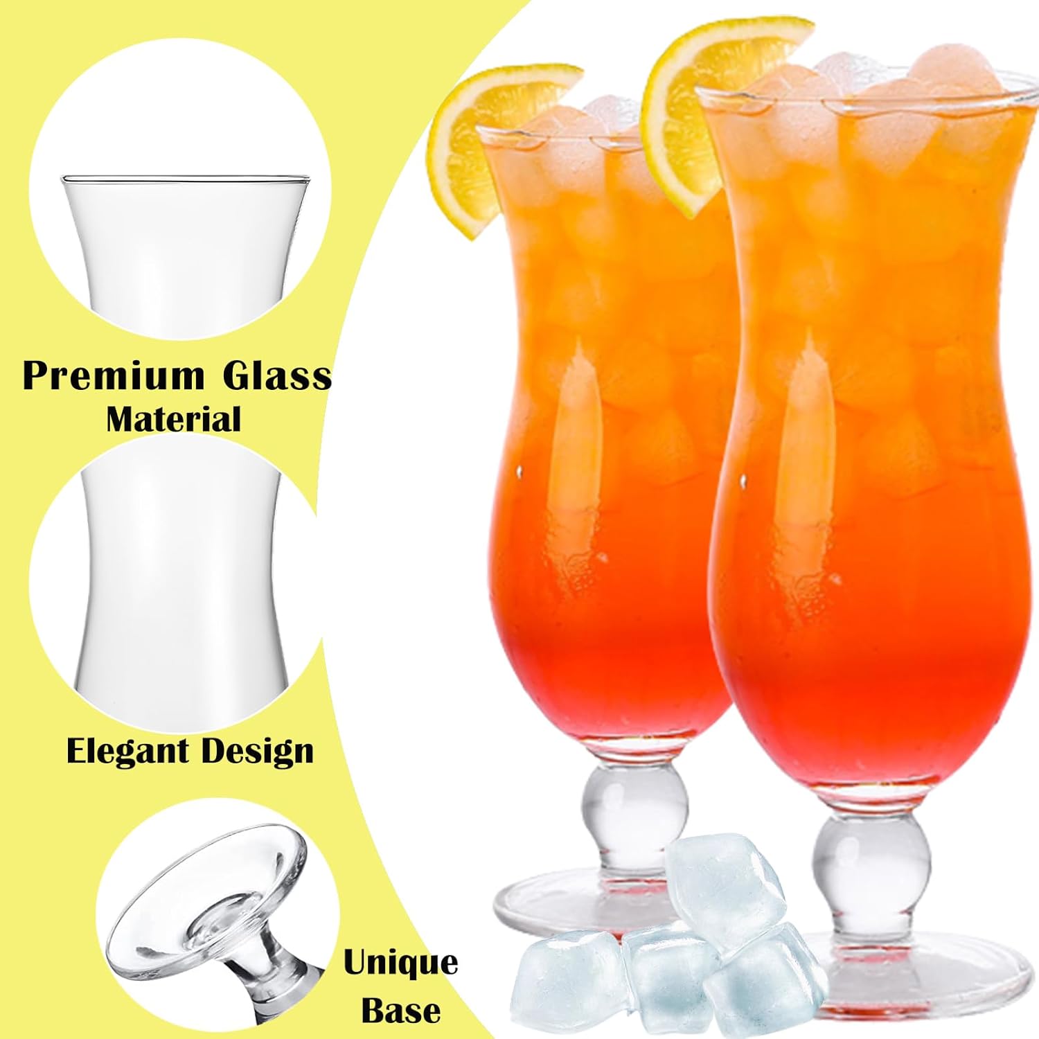 Set van 6 Pina Colada Cocktailglazen – Elegante Hurricane Glazen van 400 ml – Stevig Glas voor Tropische Dranken, Milkshakes, Daiquiri’s & Margaritas – Perfect voor Feestjes, Bars en Restaurants