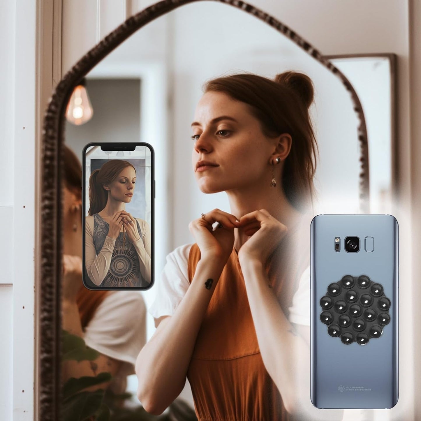 6 Stuks Silicone Zuignap Telefoonmat - Zelfklevende Anti-Slip Zuignap Mat Voor Universele Telefoonhouder - Geschikt Voor Bevestiging Op Gladde Oppervlakken - Ideaal Voor Video's, Koken, en Badkamer - Zwart - Diameter 7 cm