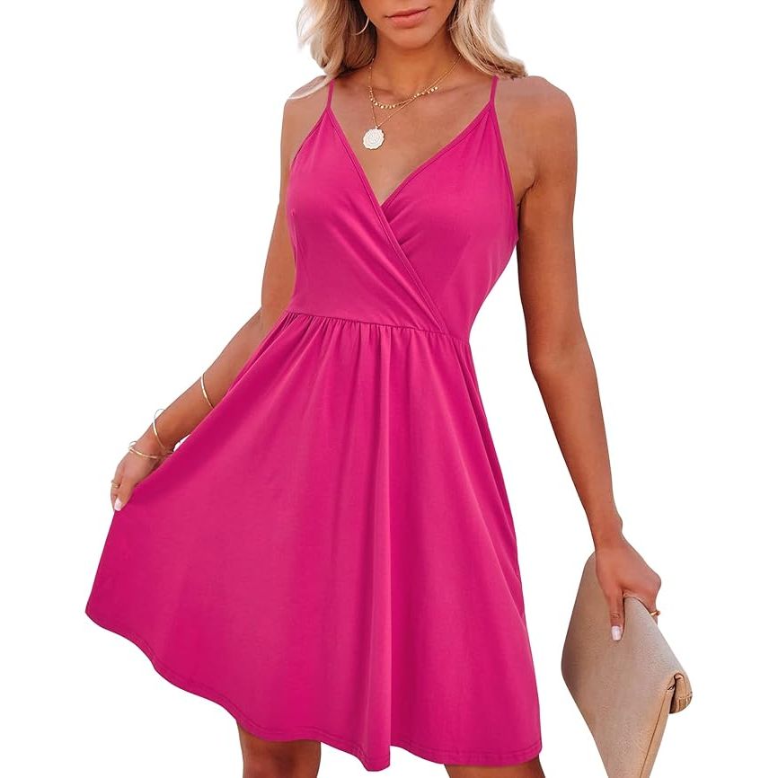 Vrouwen Zomerjurk - Jurk voor de Zomer met Spaghettibandjes - V-hals Strandjurk met Zakken - Dames Zomerjurkje - Zomerse Strandjurk voor Vrouwen met Zakken - Zomerse Kleding voor Vrouwen - Vrouwelijke Zomerjurk met Zakken - Vakantie Kleding voor Dames