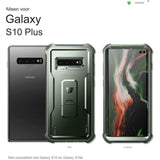 Samsung Galaxy S10 Plus Hoesje Met Ingebouwde Screenprotector en Standaard - Heavy Duty Militair Grade Bescherming - Schokbestendige Bumper Hoes - Volledige Body Bescherming - Geschikt Voor Samsung S10 Plus - Groen