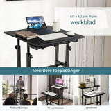 Mobiele Laboratoriumtafel / Bureau - In Hoogte Verstelbare Werktafel met Wieltjes - Ergonomische Zit-Sta Tafel en Presentatiewagen - Staand Bureau - PC-Werkstation voor Thuis en Kantoor - Zwart