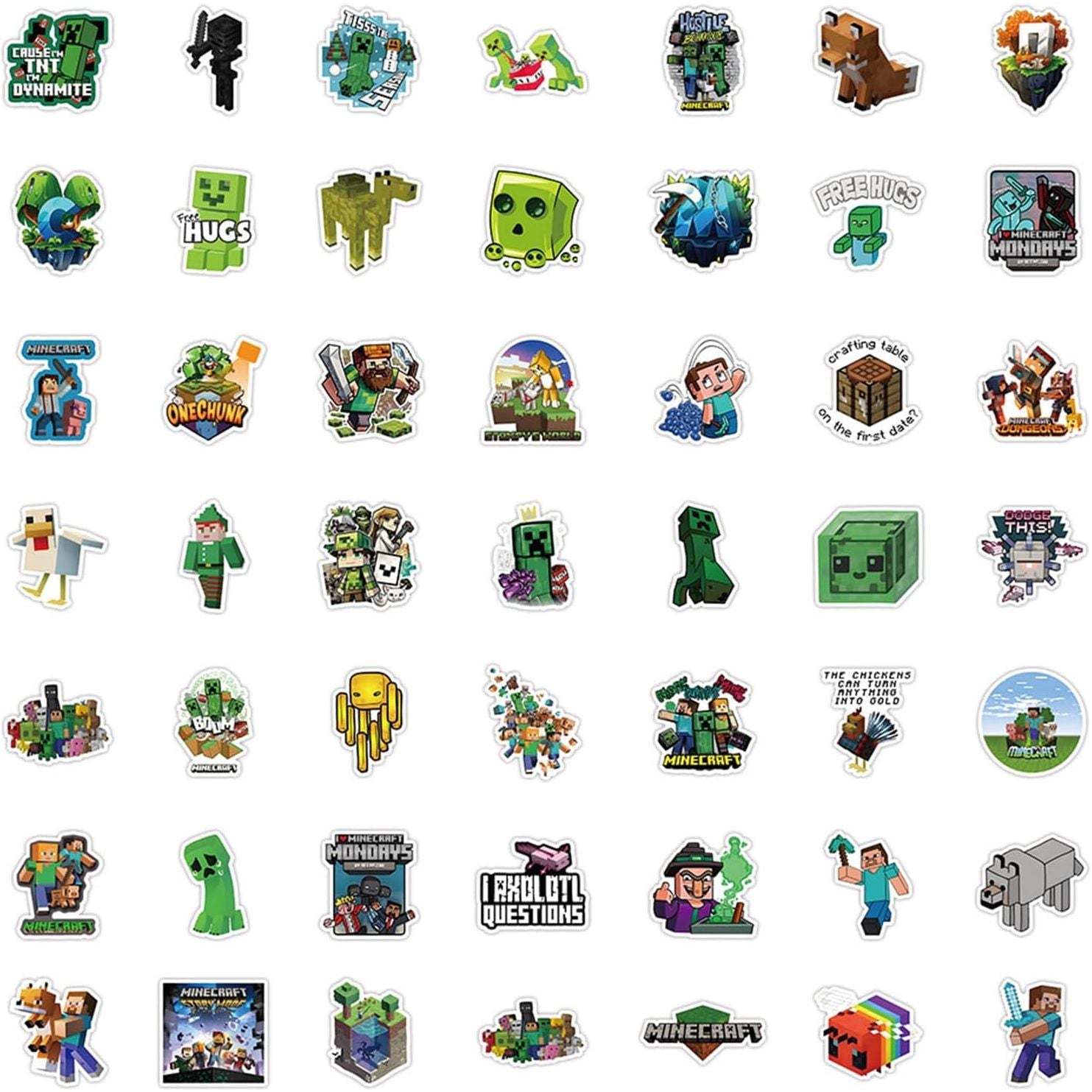 Minecraft Stickerset – 100 Stuks – Waterproof Stickers – Voor Laptop, Skateboard, Gitaar, Koffer, Waterfles en Telefoon – Geschikt Voor Kinderen en Fans van Videogames