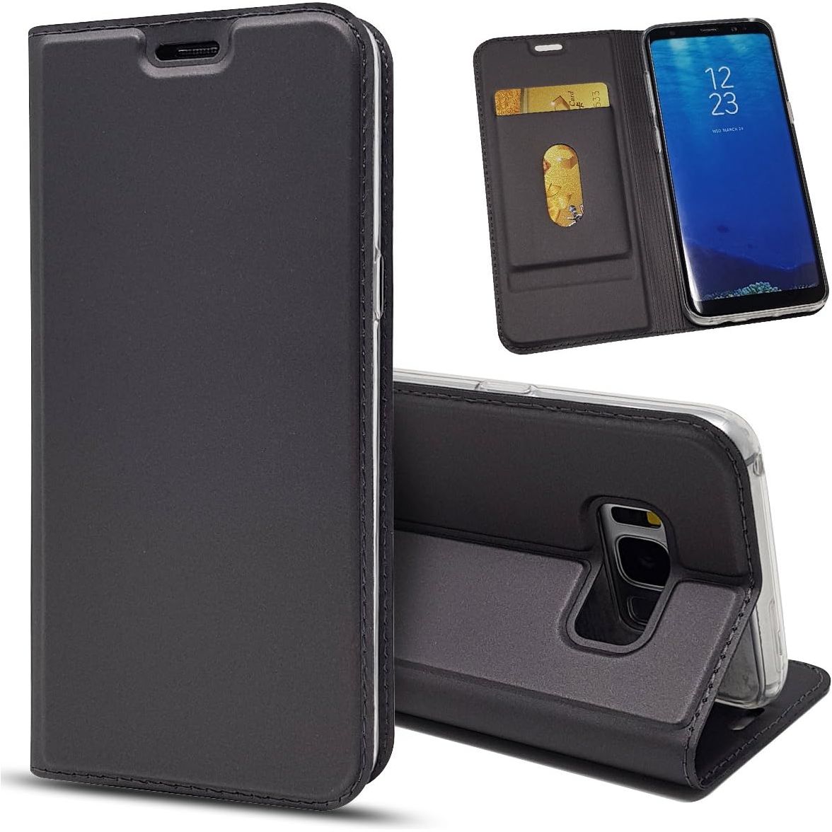 Samsung Galaxy S8 Hoesje - Ultralicht PU Lederen Portemonnee - Schokbestendig TPU - Volledige Bescherming - Kaartsleuf - Magnetische Sluiting - Zwart - Bescherm uw telefoon met stijl en functionaliteit met dit ultradunne hoesje