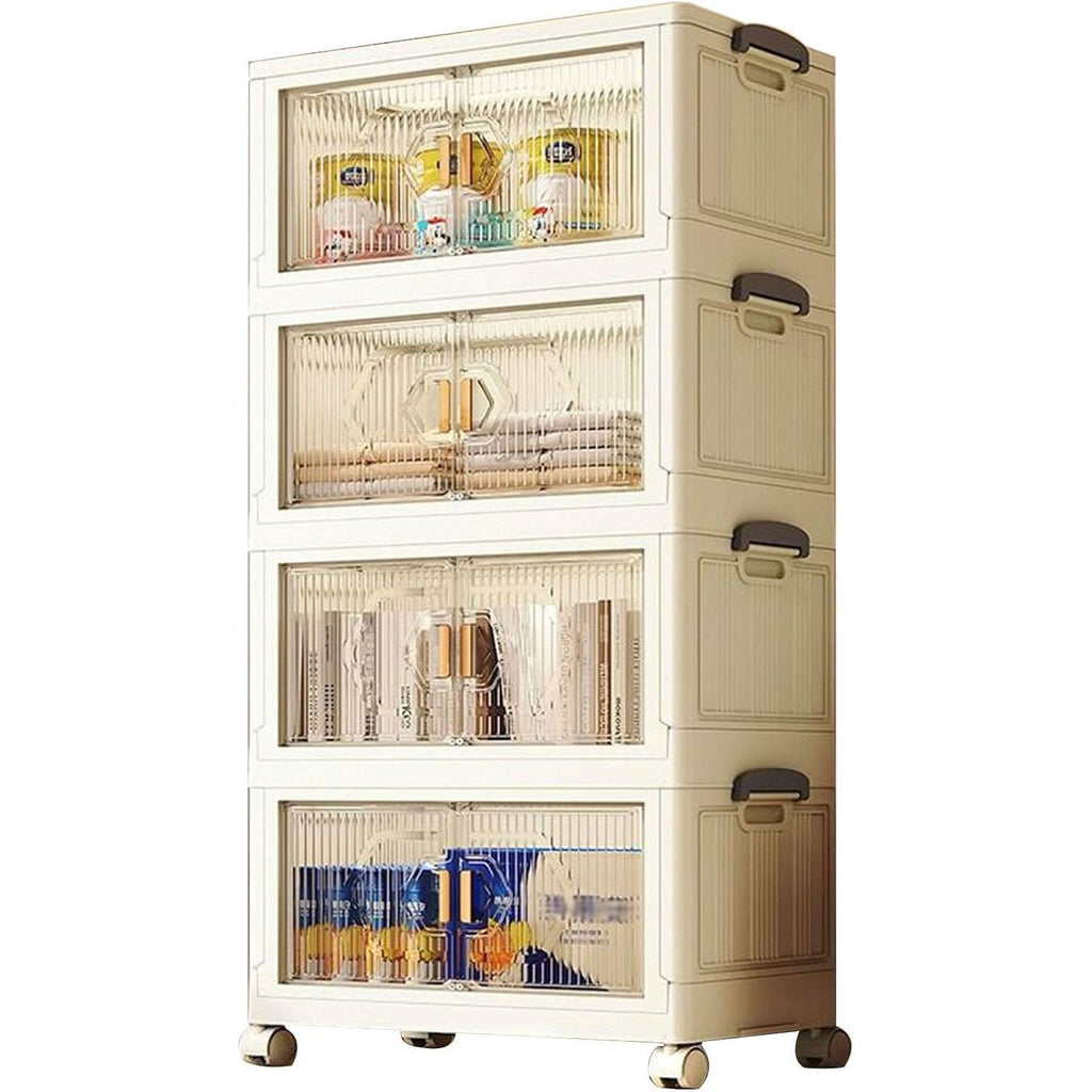 Stapelkast met Deuren – 4-Laags Opbergkast van Kunststof – Witte Organizer voor Badkamer, Keuken of Slaapkamer, 57 × 32 cm