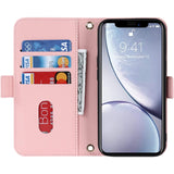 Multifunctionele portemonnee voor iPhone XR hoesje met verstelbare nekband - Creditcardhouder - 6.1" - PU lederen handtas portemonnee - Staande spiegel make-up hoesje met houder - Voor mannen vrouwen meisjes - Roze