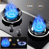 2-pits gaskookplaat – inbouw of tafelmodel – 73 x 41 cm – zwart gehard glas – gaskookplaat met thermokoppel vlambeveiliging – krachtige branders – veilige knopbediening – geschikt voor thuis, camper, buitenkeuken – eenvoudig schoon te maken