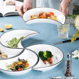 Set van 5 Keramische Dinerborden – Unieke Halve Maan Vorm – Stapelbare Serviesborden voor Sauzen, Snacks, Voorgerechten en Desserts – Duurzaam, Vaatwasser- en Magnetronbestendig, 22×21,5 cm