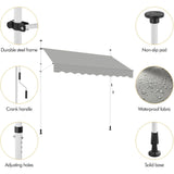 Handmatig Verstelbare Zonnescherm – Retracteerbare Banne Voor Balkon, Terras, Café – Telescopische Stangen Met Verstelbare Hoogte Van 210 Tot 300 cm – Zonwering Met Manivelle – Waterafstotend Polyester – 250 cm – Lichtgrijs