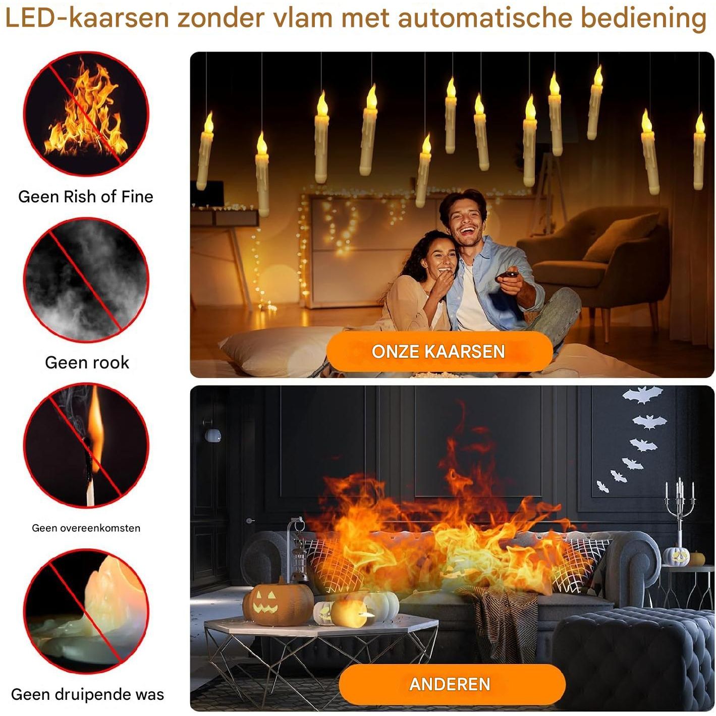 Zwevende LED Kaarsen - 20  Stuks - Met Magische Toverstok Afstandsbediening - Flickerend Warm Licht - Flameloos - Voor Harry Potter Feest, Kerst, Halloween, Bruiloft &amp; Kamerdecoratie